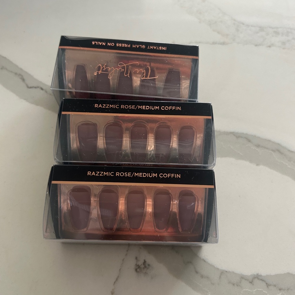 The Nailest Razzmic Rose Medium Coffin Press-On Nails set of 3